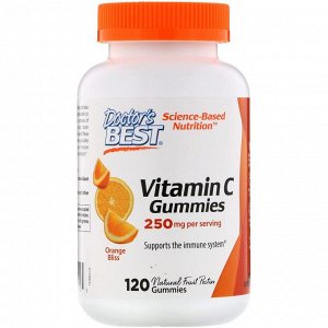 Doctor's Best, Жевательные таблетки с витамином C, апельсиновое блаженство, 250 мг, 120 жевательных таблеток