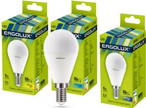 Ergolux LED-G45-9W-E14-3K (Эл.лампа светодиодная Шар 9Вт E14 3000K 172-265В)