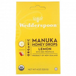 Wedderspoon, Органические леденцы с медом манука, лимон с прополисом, 4 унции (120 г)