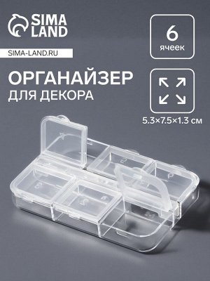 Органайзер для хранения мелочей, 6 ячеек, 5.3x7.5x1.3 см, прозрачный