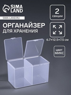 Контейнер для хранения мелочей, 2 секции, 6.7x12.5x7.5 см, МИКС