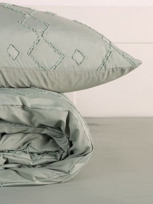 Постельное бельё 1.5 спальное, «Тафтинг орнамент», ручная работа, 143x215 см,150x230 см,50x70 см-2 шт., зелёное, 110 г/м²