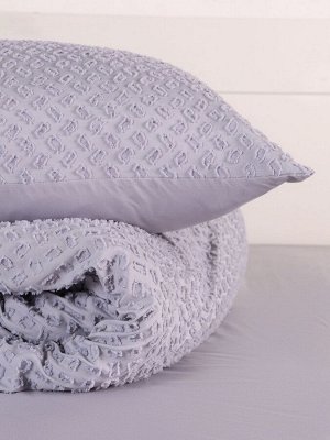 Постельное бельё 1.5 спальное, «Тафтинг квадрат», ручная работа, 143x215 см,150x230 см,50x70 см-2 шт., серо-сиреневое, 110 г/м²