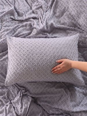 Постельное бельё 1.5 спальное, «Тафтинг квадрат», ручная работа, 143x215 см,150x230 см,50x70 см-2 шт., серо-сиреневое, 110 г/м²