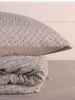Постельное бельё 1.5 спальное, «Тафтинг квадрат», ручная работа, 143x215 см,150x230 см,50x70 см-2 шт., серое, 110 г/м²