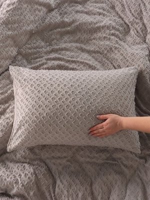 Постельное бельё 1.5 спальное, «Тафтинг квадрат», ручная работа, 143x215 см,150x230 см,50x70 см-2 шт., серое, 110 г/м²