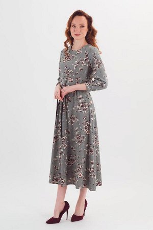 Платье. Цвет: серый бордовый с рисунком