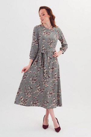 Платье. Цвет: серый бордовый с рисунком