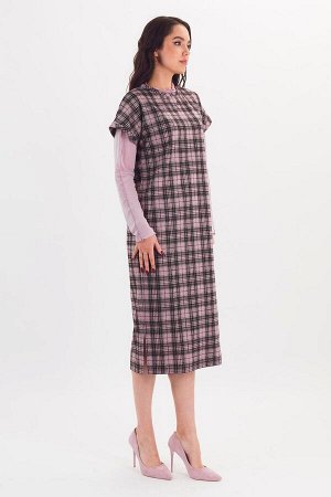 Платье. Цвет: розовый чёрный клетка