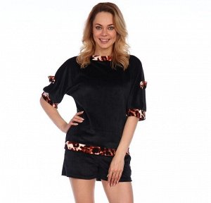 Костюм велюровый - футболка+шорты- 367 - черный