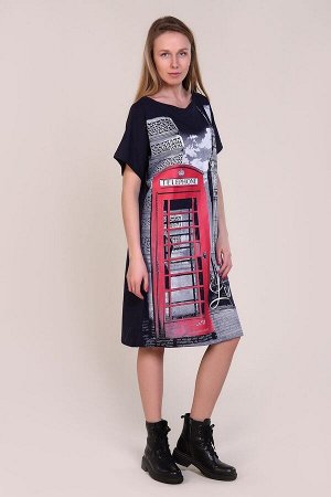 Туника свободная с принтом 3D - LONDON fhone - т-синий