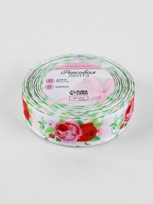 Лента репсовая «Пионы», 25 мм, 18 +- 1 м, разноцветная