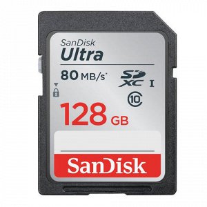 Карта памяти SDXC 128GB SANDISK Ultra, UHS-I U1, 80 Мб/сек (