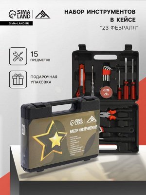 Набор инструментов в кейсе ЛОМ "23 ФЕВРАЛЯ", в подарочной упаковке, 15 предметов