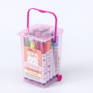 Фломастеры, 24 цвета, в пластиковом контейнере, вентилируемый колпачок, с штампами, «Полоски», МИКС