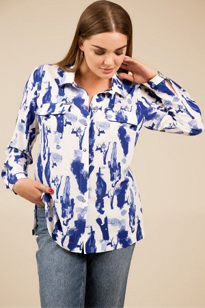 Рубашка Рубашка Teffi style 1426 синий + белый 
Состав ткани: ПЭ-95%; Спандекс-5%; 
Рост: 164 см.

Блузка женская, полуприлегающего силуэта. С застежкой до верху на 7 петель-пуговиц. По переду нагруд