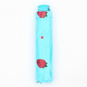 Зонт механический «Ягоды», эпонж, 4 сложения, 8 спиц, R=49/55 см, d=98 см, голубой
