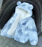 Куртка плюшевая с капюшоном теплая, голубой тай-дай