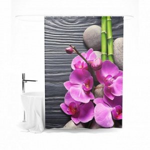 Шторка для ванной "Контраст орхидеи и бамбука"