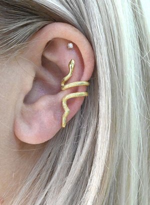 Серьга-кафф Змейка 13*30мм, цв.золотистый, левый, 1 штука