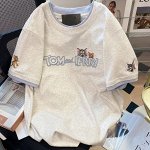 Футболка  с короткими рукавами и мультяшным принтом Том и Джерри, белая