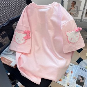 Футболка с короткими рукавами и бантиком hellokitty, розовая