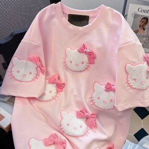 Футболка с короткими рукавами и бантиком hellokitty, розовая