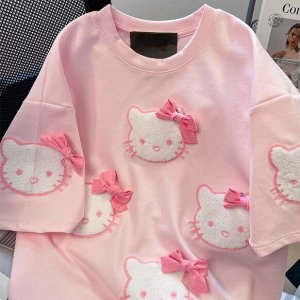 Футболка с короткими рукавами и бантиком hellokitty, розовая