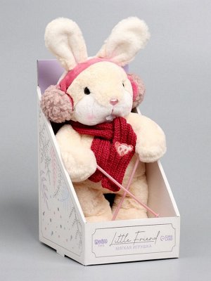 Мягкая игрушка Little Friend, зайка на лыжах, красный шарф, 38 см
