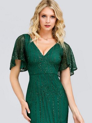 Шикарное зеленое вечернее платье с блестками
