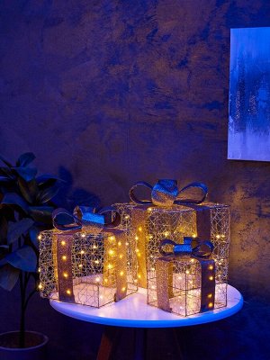 Фигура световая «Кубы золотистые», 25x20x15 см, 90 LED, батарейки ААх8 (не в компл.), свечение тёплое белое
