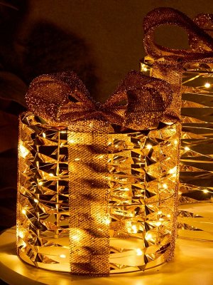 Фигура световая «Подарки цилиндр бежевые», 25x20х15 см, 90 LED, батарейки ААх8 (не в компл.), свечение тёплое белое
