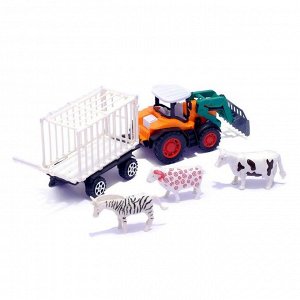 Трактор инерционный «Фермер», с прицепом и животными, МИКС