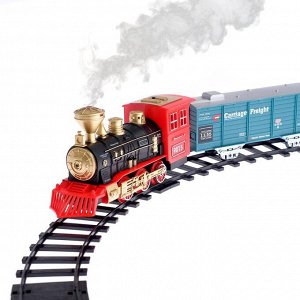 Железная дорога «Грузовой локомотив», свет и звук, с дымом, работает от батареек