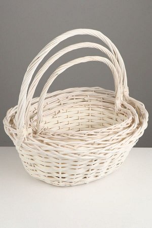 Набор корзин плетёных, 3 шт., 47x39x14 см, 40x32x15 см, 33x25x13 см, ива, белая