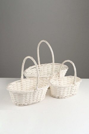 Набор корзин плетёных, 3 шт., 38x30x14 см, 33x25x12 см, 28x20x11 см, ива, белая
