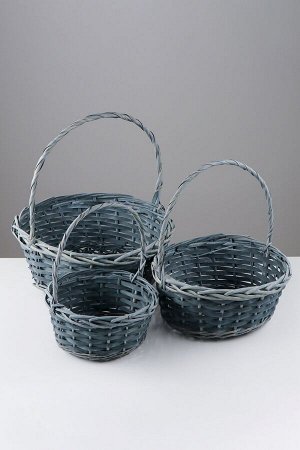 Набор корзин плетёных, 3 шт., 36x36x14 см, 30x30x12.5 см, 25x25x11 см, ива, серая