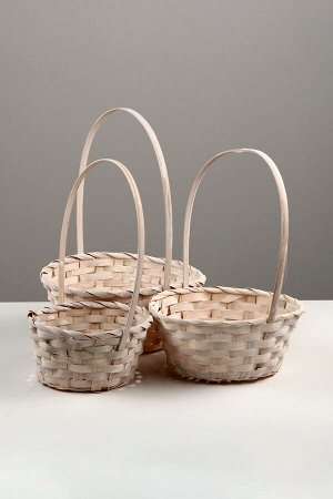 Набор корзин плетёных, 3 шт., 21x21x10 см, 18x18x10 см, 16x16x10 см, бамбук, белая