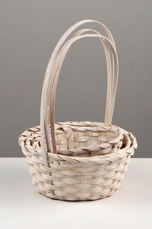 Набор корзин плетёных, 3 шт., 21x21x10 см, 18x18x10 см, 16x16x10 см, бамбук, белая
