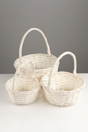 Набор корзин плетёных, 3 шт., 36x36x14 см, 30x30x13 см, 25x25x11 см, ива, белая