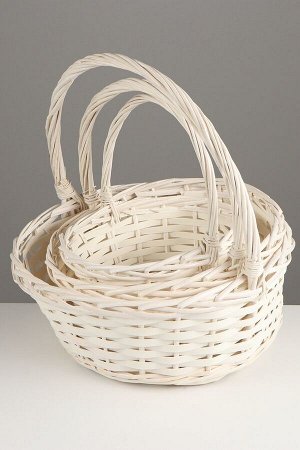 Набор корзин плетёных, 3 шт., 36x36x14 см, 30x30x13 см, 25x25x11 см, ива, белая