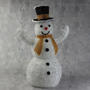 Фигура текстиль "Снеговик. Жёлтый шарф", 80 см, 100 LED, 220V, БЕЛЫЙ