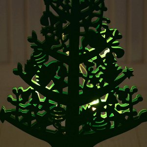 Новогодний сувенир "Резная ёлочка",  с подсветкой, зеленая, в пакете