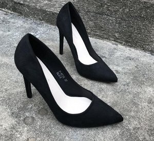 Туфли на шпильках из эко.замши,чёрный