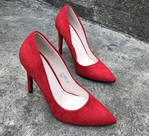 Туфли на шпильках из эко.замши,красный