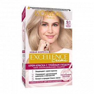 LOREAL Краска для волос тон 9.1 Лореаль &quot;Excellence&quot;, Очень светло-русый пепельный