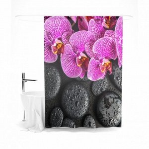 Шторка для ванной "Орхидея на чёрых камнях"