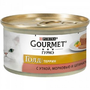 Gourmet Gold конс 85гр д/кош Кусочки в паштете Утка/Морковь/Шпинат (1/24)