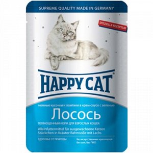 Happy Cat пауч 100гр д/кош Ломтики Лосось Соус (1/22)