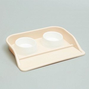 Миски с лотком «Феликс» 0.3 л, 41x30x6 см, бежевый лоток, белые миски